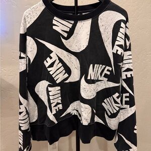 Nike Black & White Iconic Logo Allover Print Graphic Crewneck Sweater